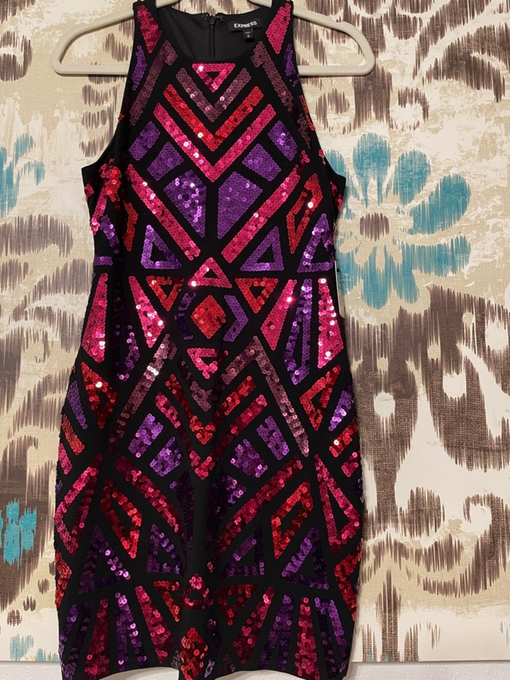 Express Black Shift Dress with Fuchsia & Purple Sequins
